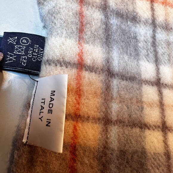 Altea Neck Scarf Italy Wool Shawl Windowpane Plaid Angora Fringed Accessories - Picture 7 of 13